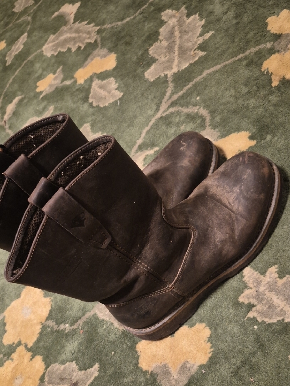 Men's Brown Leather Pull-On Work Boots - Picture 2 of 14